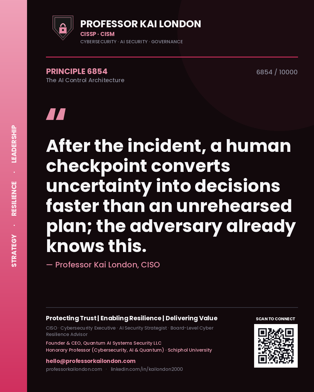 Professor Kai London principle 6854: After the incident, a human checkpoint converts uncertainty into decisions faster than an unrehearsed plan; the adversary already knows this.