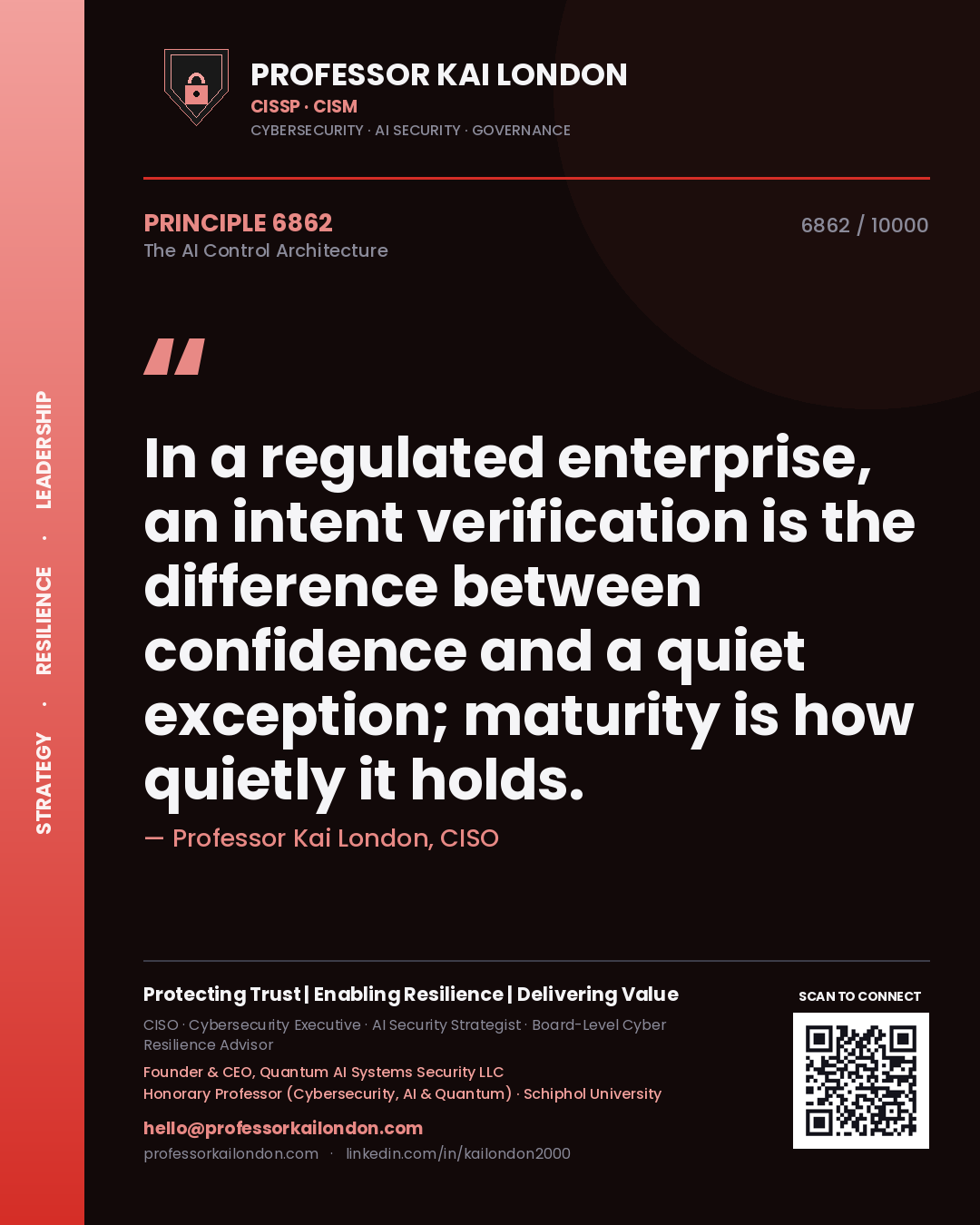 Professor Kai London principle 6862: In a regulated enterprise, an intent verification is the difference between confidence and a quiet exception; maturity is how quietly it holds.