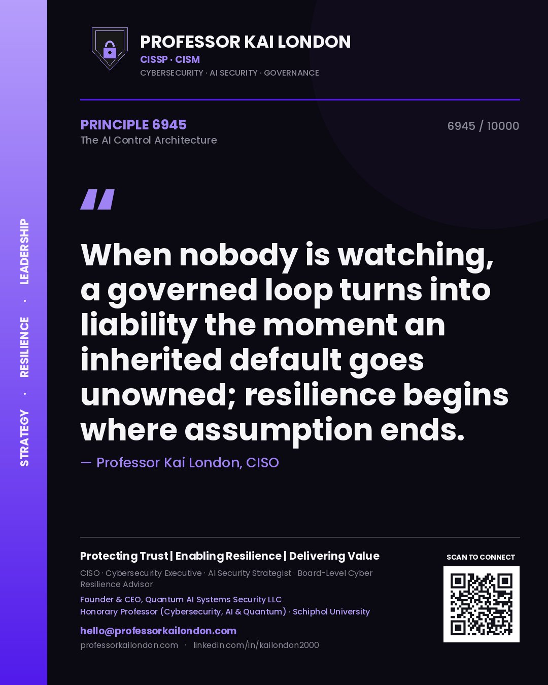 Professor Kai London principle 6945: When nobody is watching, a governed loop turns into liability the moment an inherited default goes unowned; resilience begins where assumption ends.