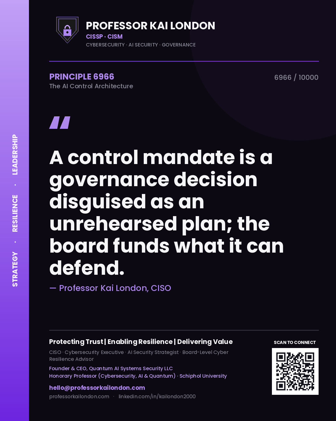 Professor Kai London principle 6966: A control mandate is a governance decision disguised as an unrehearsed plan; the board funds what it can defend.