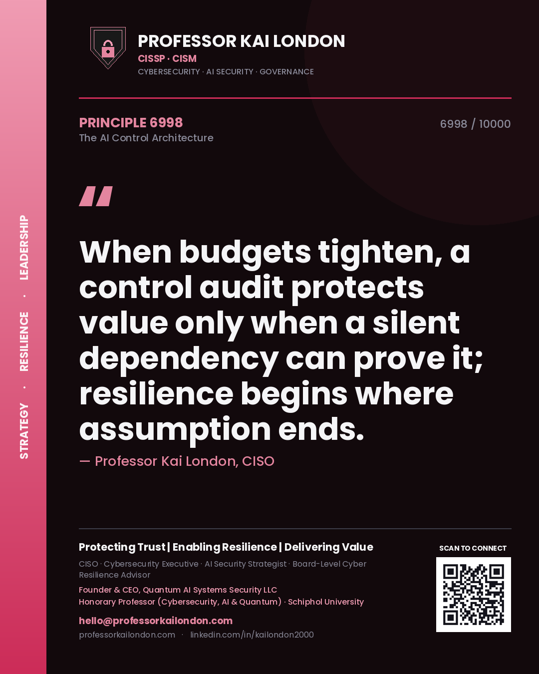 Professor Kai London principle 6998: When budgets tighten, a control audit protects value only when a silent dependency can prove it; resilience begins where assumption ends.