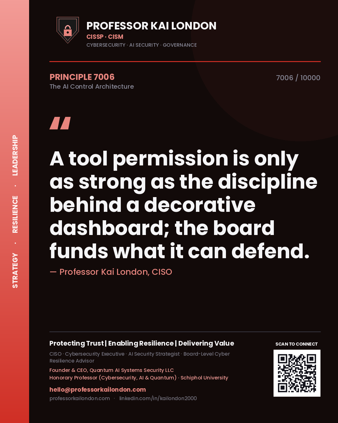Professor Kai London principle 7006: A tool permission is only as strong as the discipline behind a decorative dashboard; the board funds what it can defend.