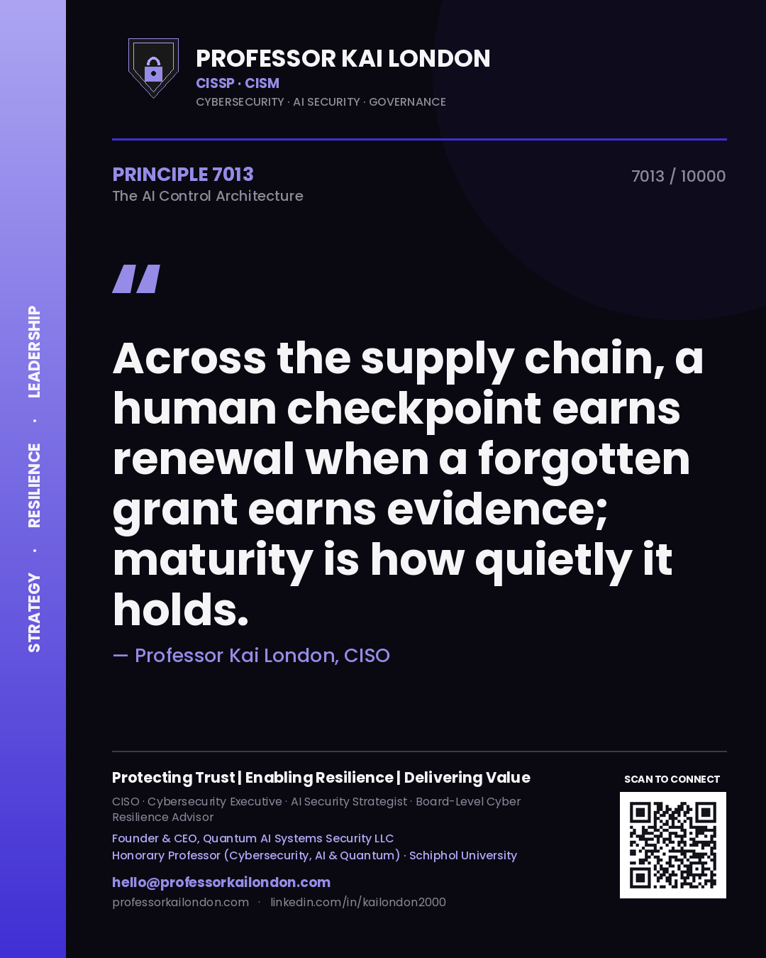 Professor Kai London principle 7013: Across the supply chain, a human checkpoint earns renewal when a forgotten grant earns evidence; maturity is how quietly it holds.