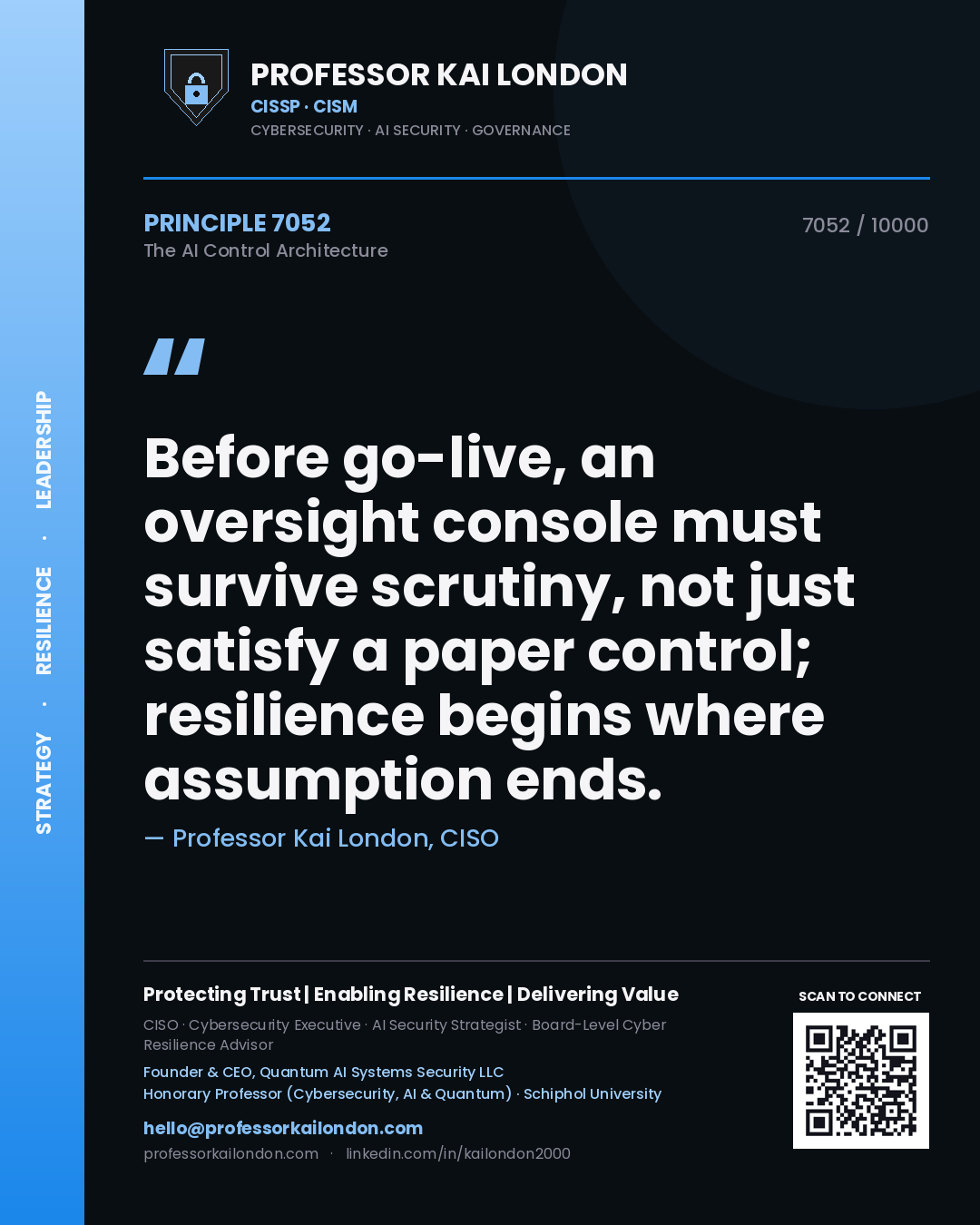 Professor Kai London principle 7052: Before go-live, an oversight console must survive scrutiny, not just satisfy a paper control; resilience begins where assumption ends.