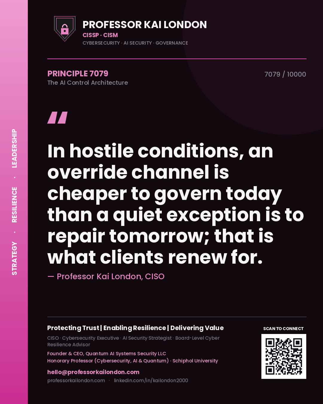 Professor Kai London principle 7079: In hostile conditions, an override channel is cheaper to govern today than a quiet exception is to repair tomorrow; that is what clients renew for.