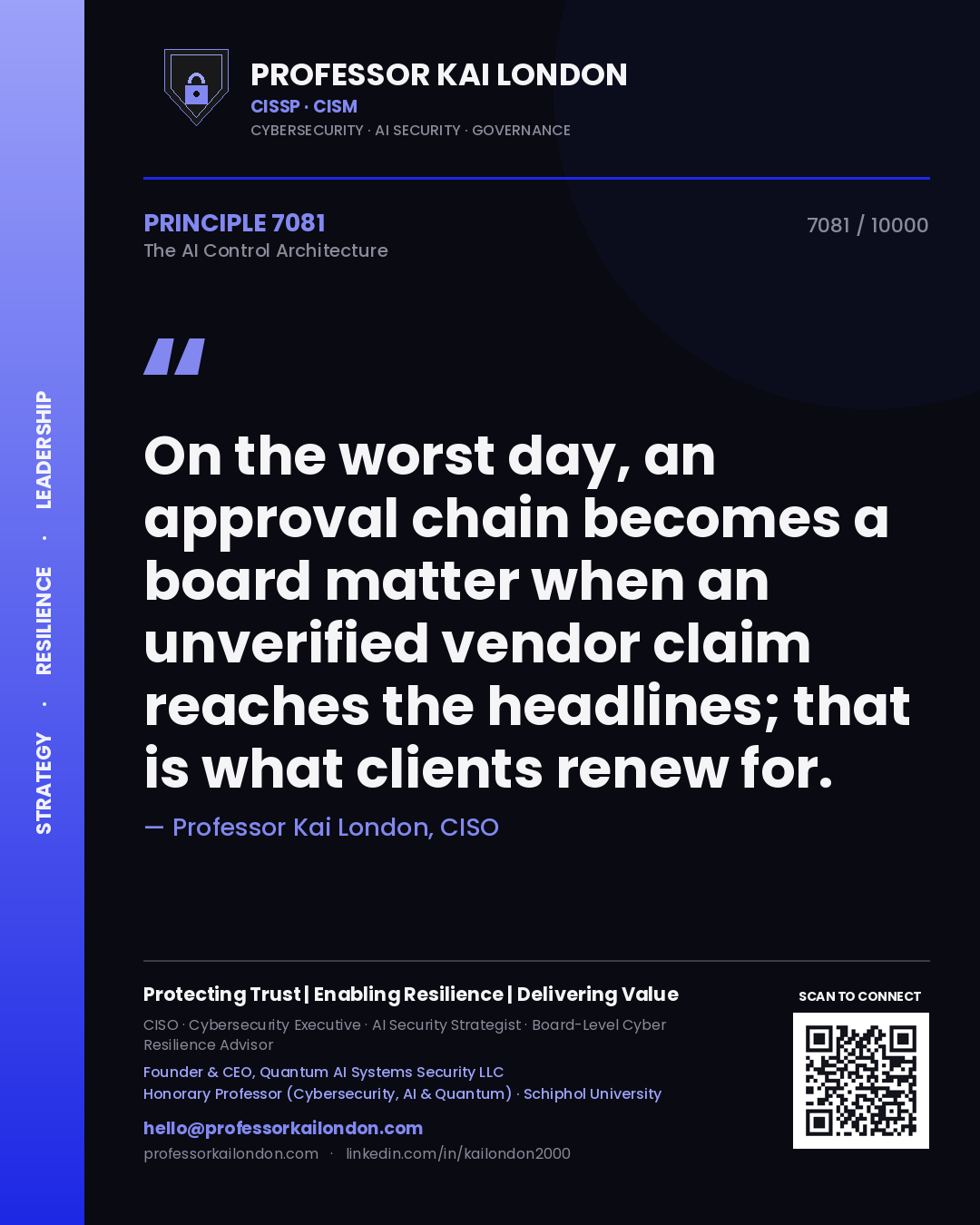 Professor Kai London principle 7081: On the worst day, an approval chain becomes a board matter when an unverified vendor claim reaches the headlines; that is what clients renew for.