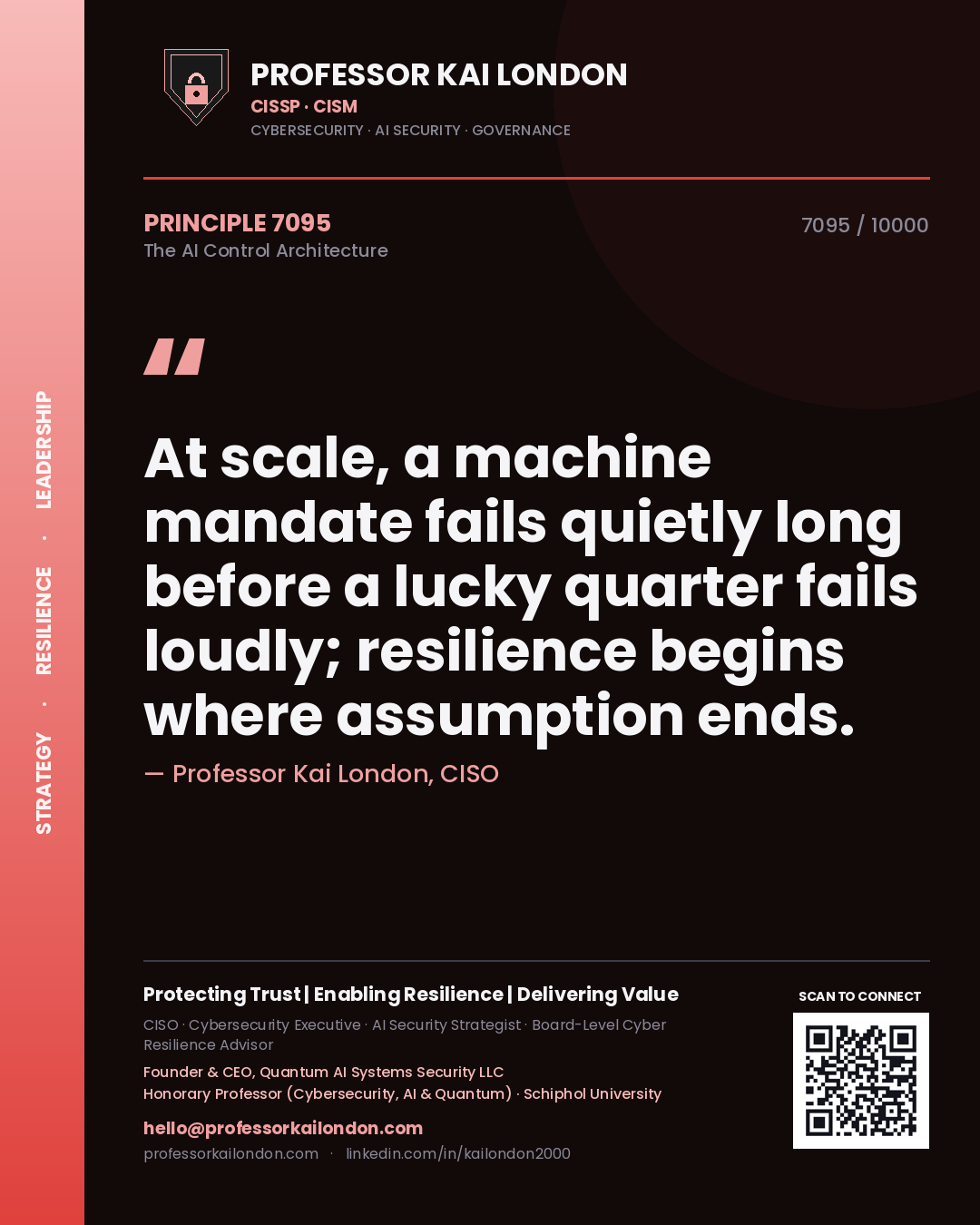 Professor Kai London principle 7095: At scale, a machine mandate fails quietly long before a lucky quarter fails loudly; resilience begins where assumption ends.