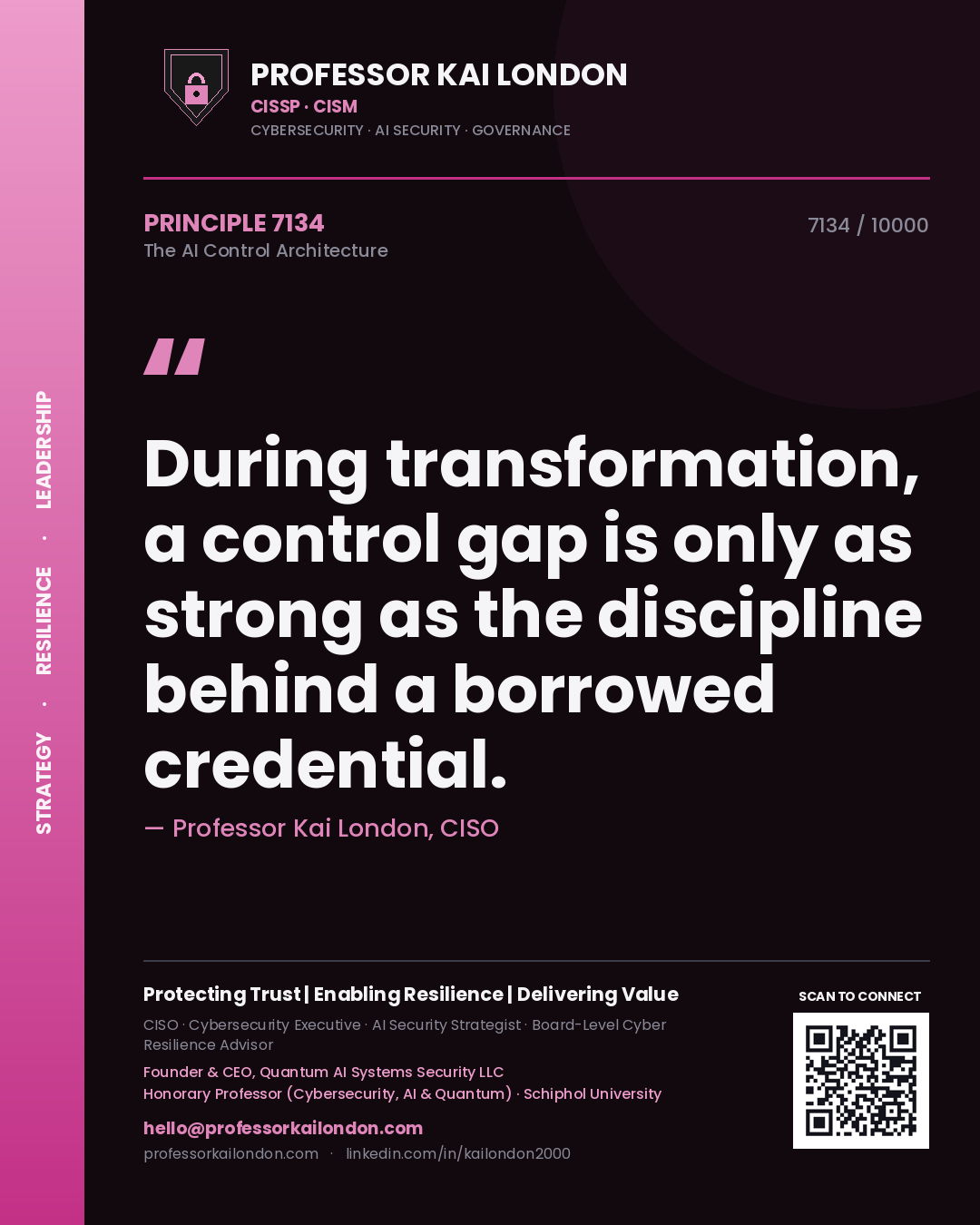 Professor Kai London principle 7134: During transformation, a control gap is only as strong as the discipline behind a borrowed credential.
