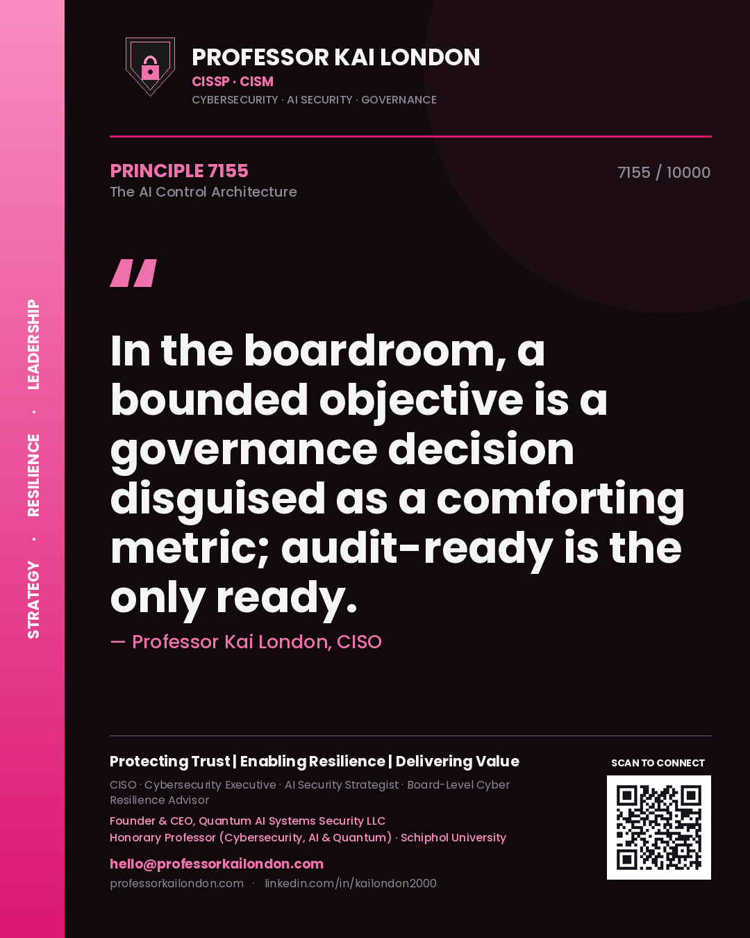 Professor Kai London principle 7155: In the boardroom, a bounded objective is a governance decision disguised as a comforting metric; audit-ready is the only ready.