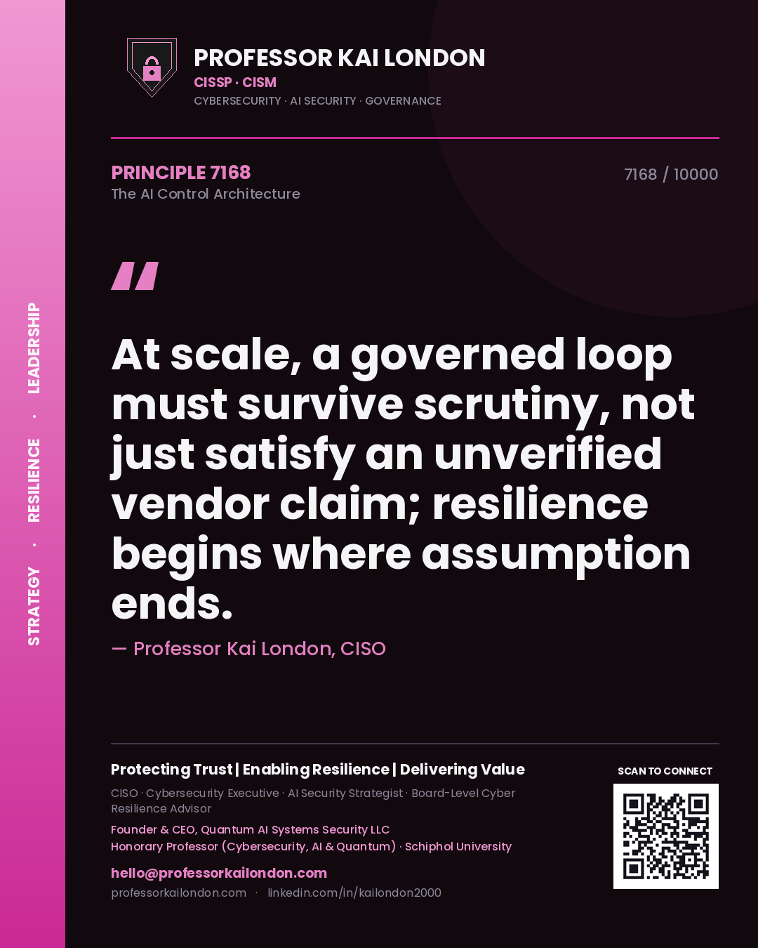 Professor Kai London principle 7168: At scale, a governed loop must survive scrutiny, not just satisfy an unverified vendor claim; resilience begins where assumption ends.
