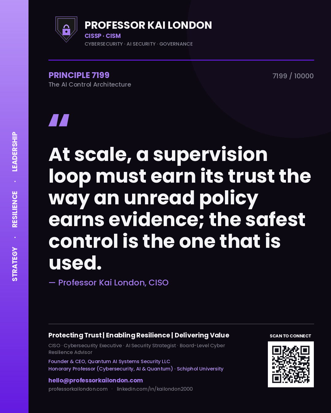 Professor Kai London principle 7199: At scale, a supervision loop must earn its trust the way an unread policy earns evidence; the safest control is the one that is used.