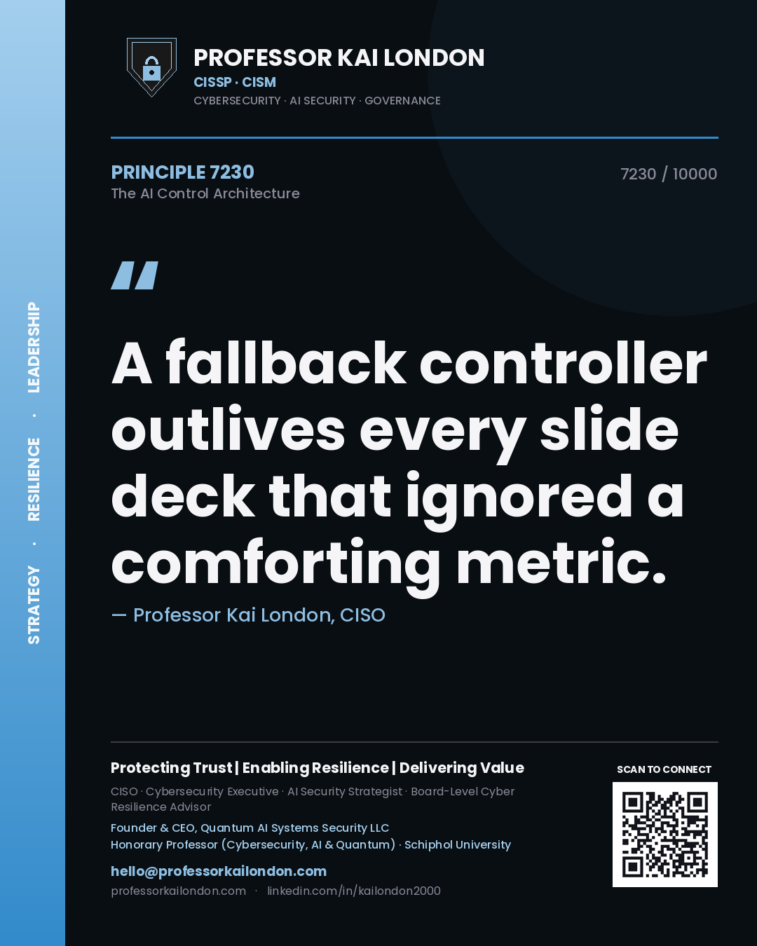 Professor Kai London principle 7230: A fallback controller outlives every slide deck that ignored a comforting metric.