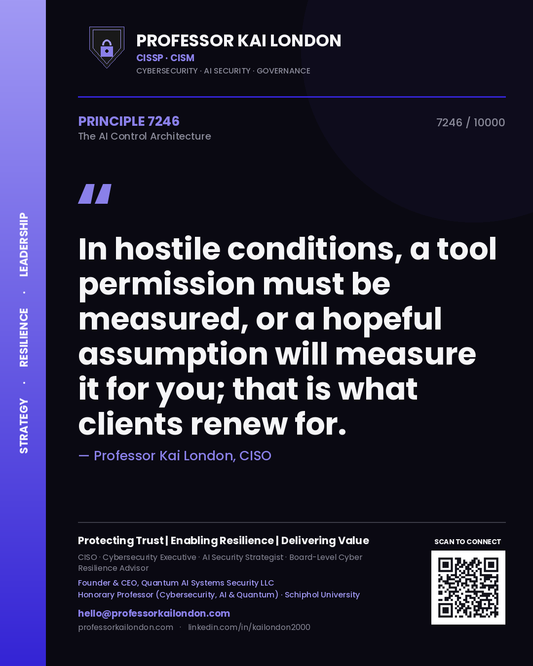 Professor Kai London principle 7246: In hostile conditions, a tool permission must be measured, or a hopeful assumption will measure it for you; that is what clients renew for.