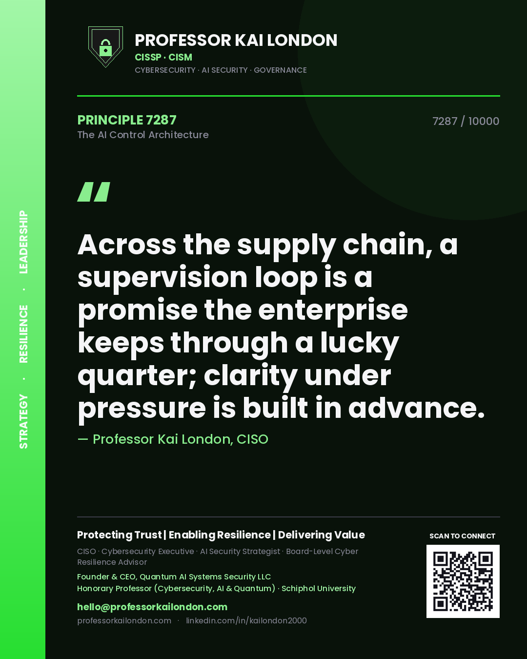 Professor Kai London principle 7287: Across the supply chain, a supervision loop is a promise the enterprise keeps through a lucky quarter; clarity under pressure is built in advance.