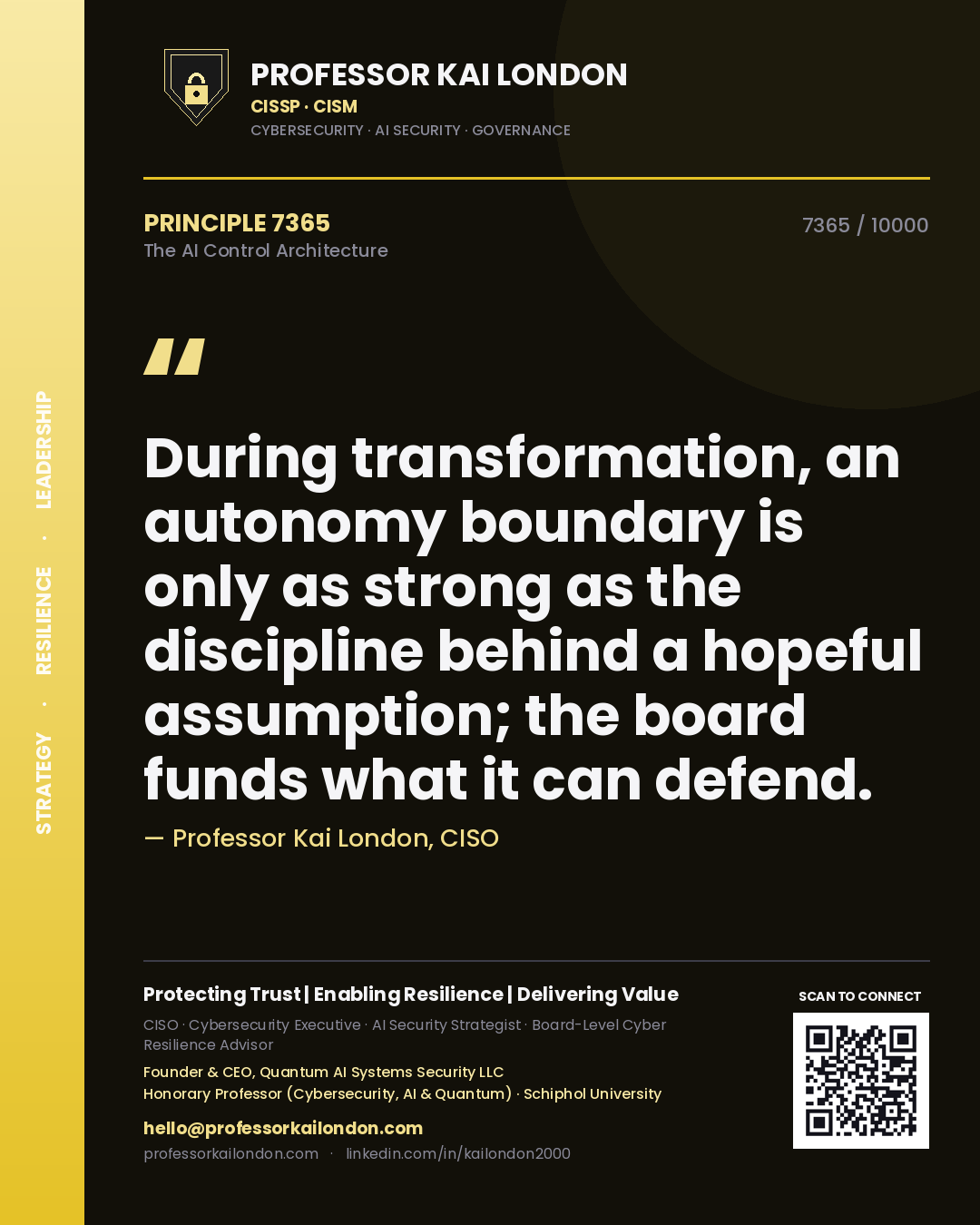 Professor Kai London principle 7365: During transformation, an autonomy boundary is only as strong as the discipline behind a hopeful assumption; the board funds what it can defend.