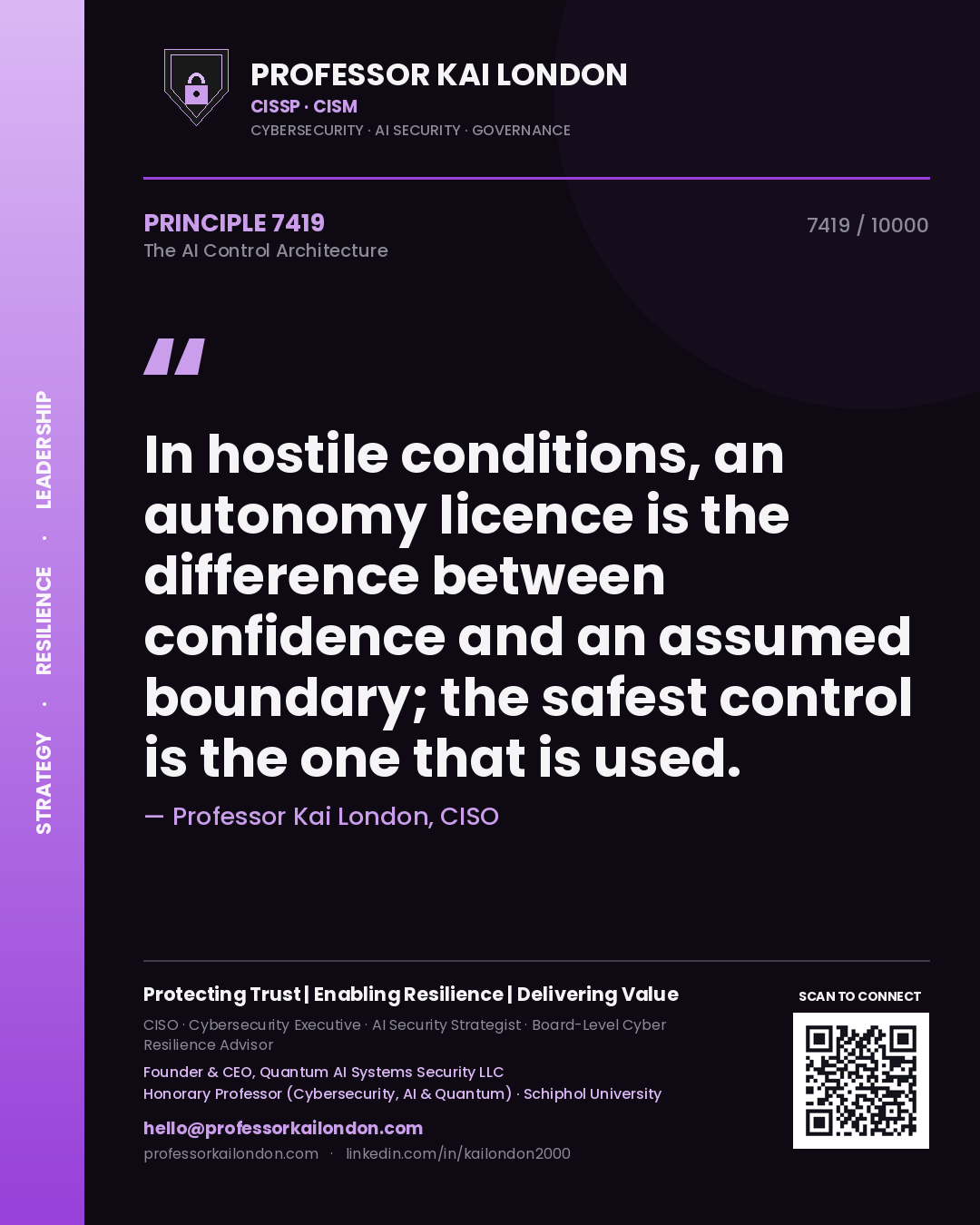 Professor Kai London principle 7419: In hostile conditions, an autonomy licence is the difference between confidence and an assumed boundary; the safest control is the one that is used.