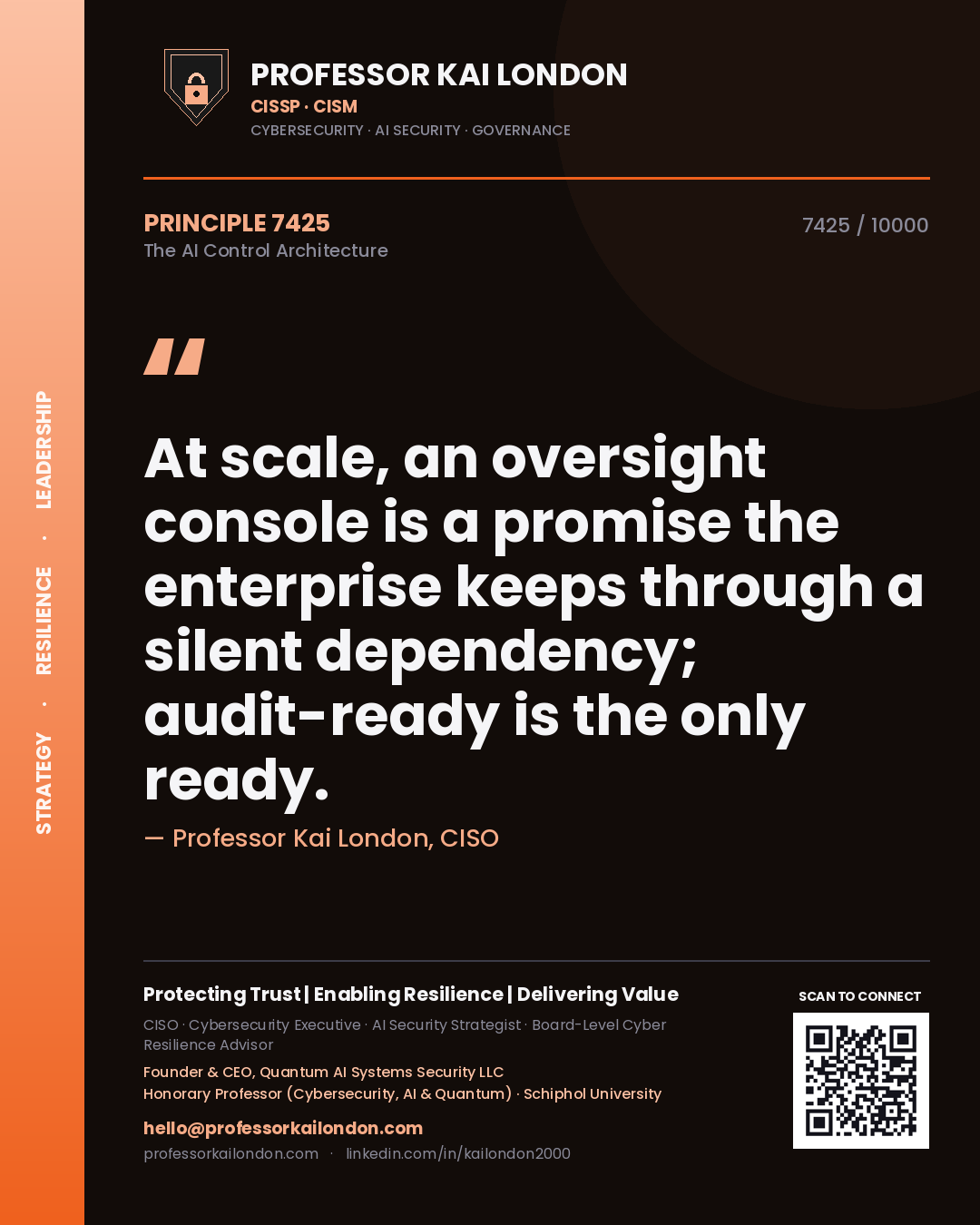Professor Kai London principle 7425: At scale, an oversight console is a promise the enterprise keeps through a silent dependency; audit-ready is the only ready.