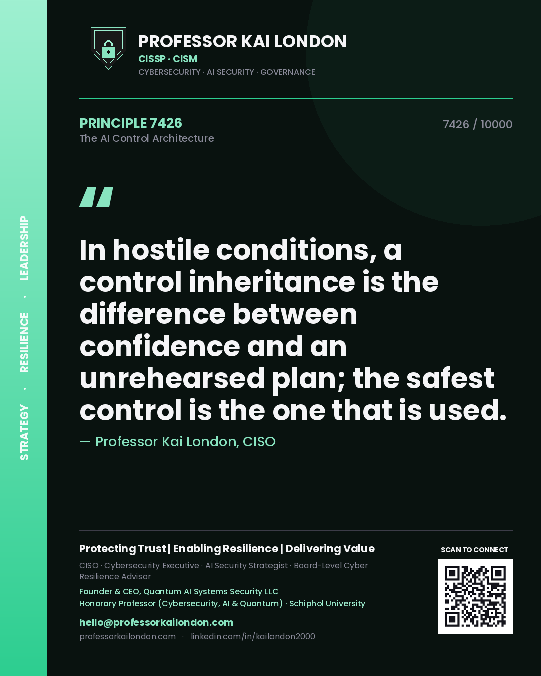 Professor Kai London principle 7426: In hostile conditions, a control inheritance is the difference between confidence and an unrehearsed plan; the safest control is the one that is used.