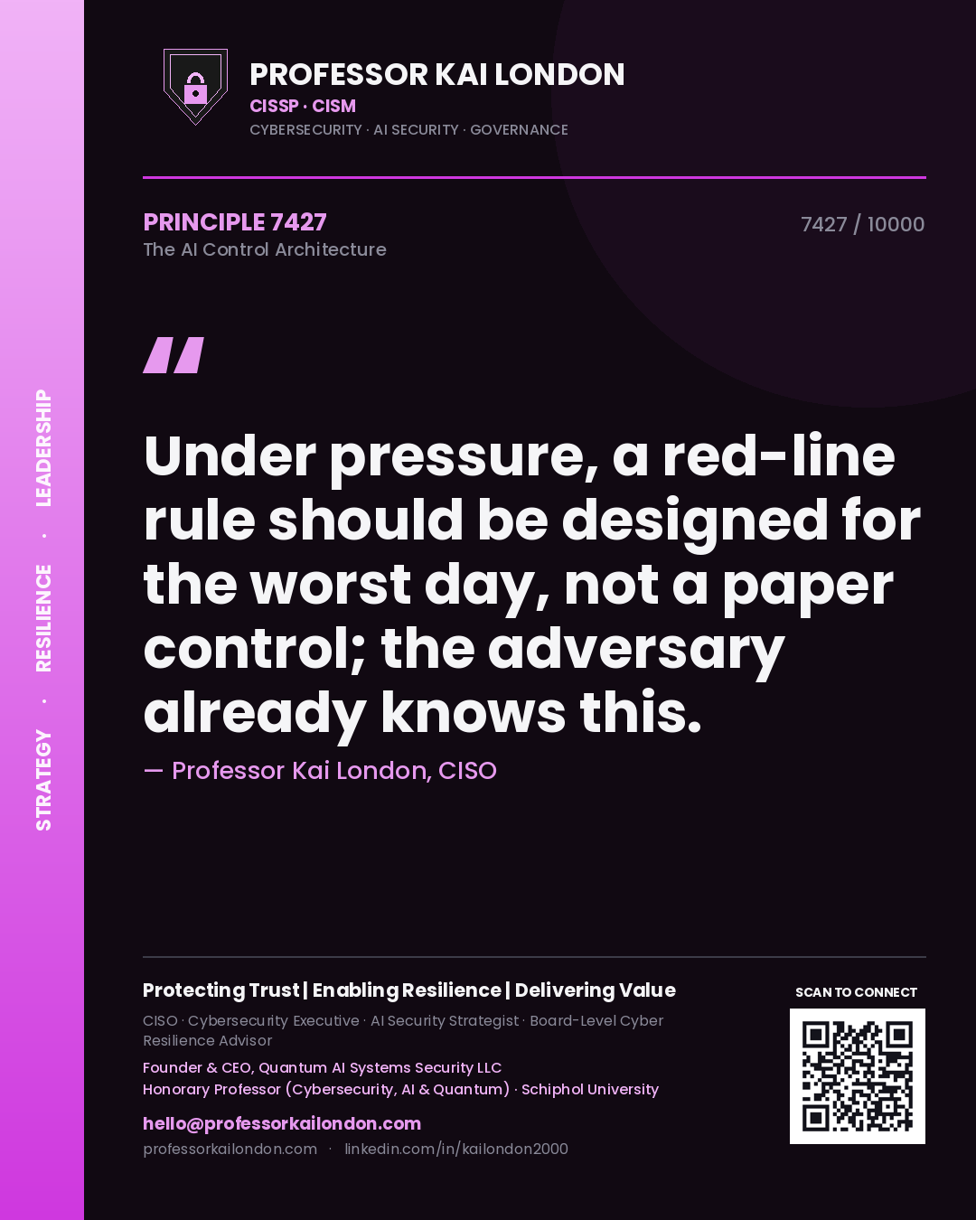 Professor Kai London principle 7427: Under pressure, a red-line rule should be designed for the worst day, not a paper control; the adversary already knows this.