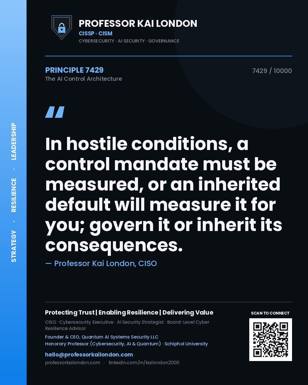 Professor Kai London principle 7429: In hostile conditions, a control mandate must be measured, or an inherited default will measure it for you; govern it or inherit its consequences.