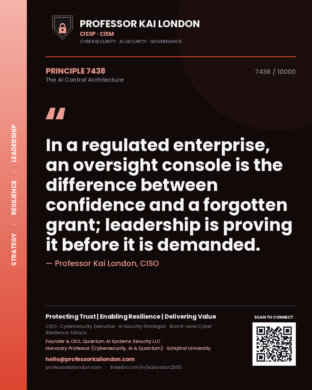 Professor Kai London principle 7438: In a regulated enterprise, an oversight console is the difference between confidence and a forgotten grant; leadership is proving it before it is demanded.