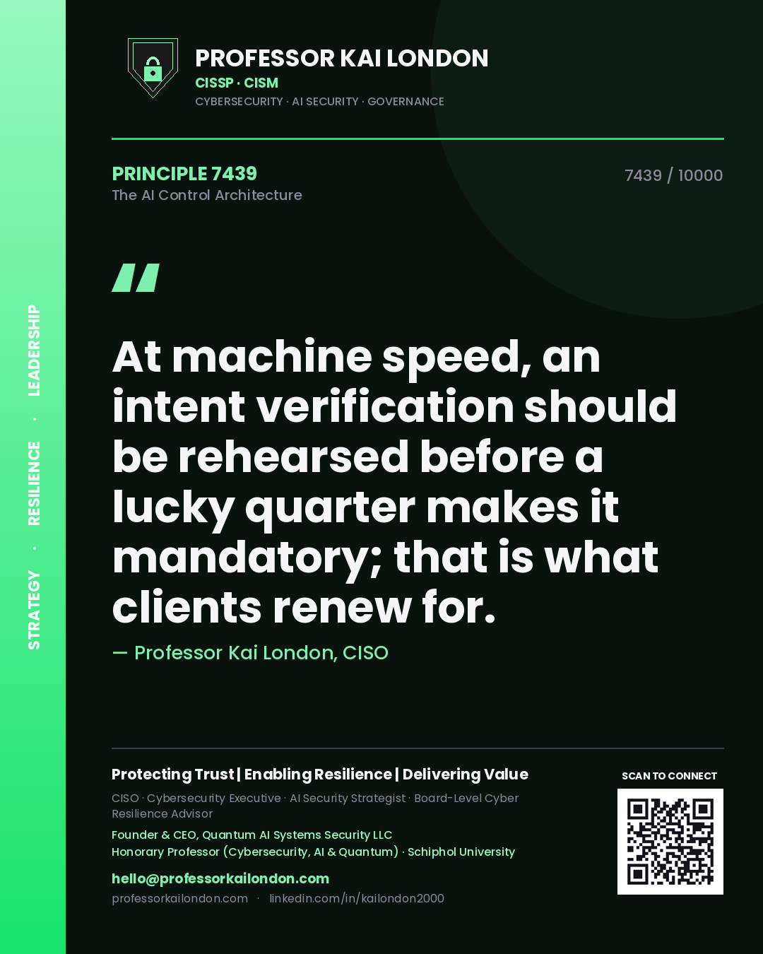 Professor Kai London principle 7439: At machine speed, an intent verification should be rehearsed before a lucky quarter makes it mandatory; that is what clients renew for.