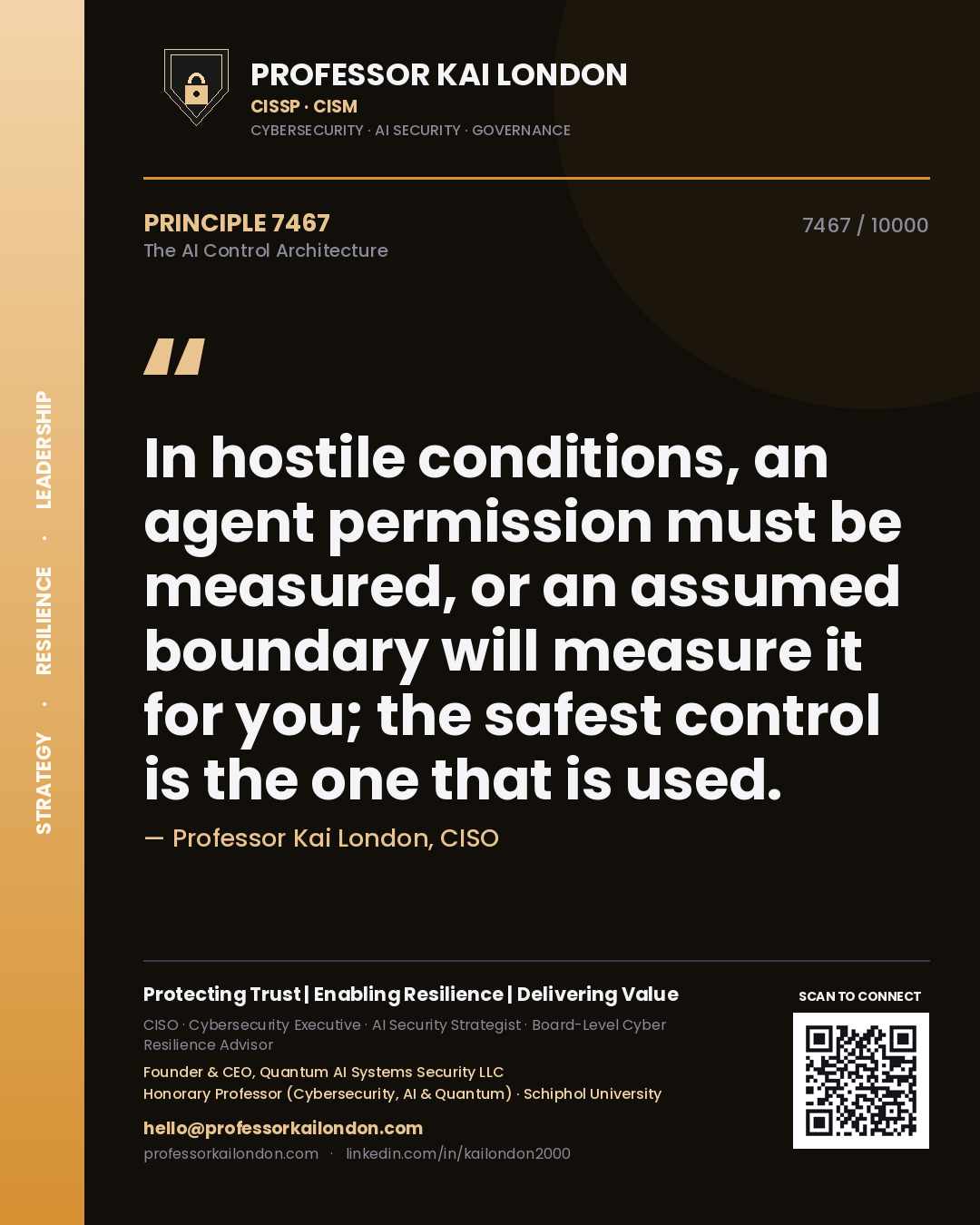 Professor Kai London principle 7467: In hostile conditions, an agent permission must be measured, or an assumed boundary will measure it for you; the safest control is the one that is used.