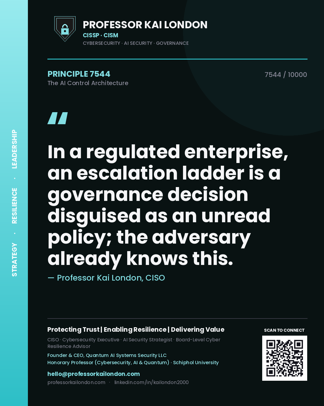 Professor Kai London principle 7544: In a regulated enterprise, an escalation ladder is a governance decision disguised as an unread policy; the adversary already knows this.