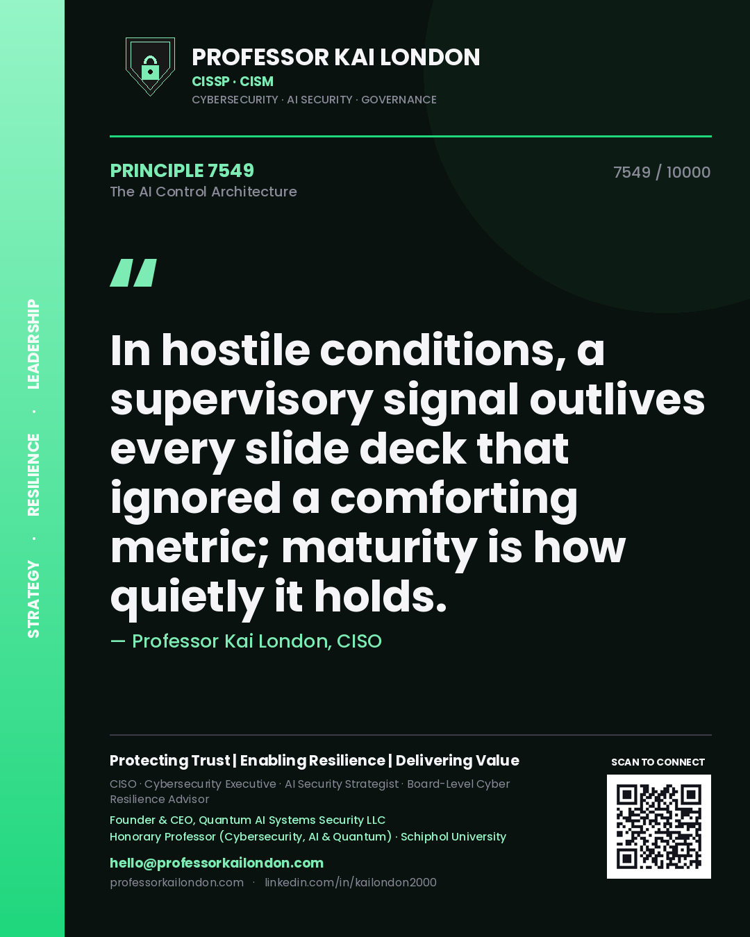 Professor Kai London principle 7549: In hostile conditions, a supervisory signal outlives every slide deck that ignored a comforting metric; maturity is how quietly it holds.