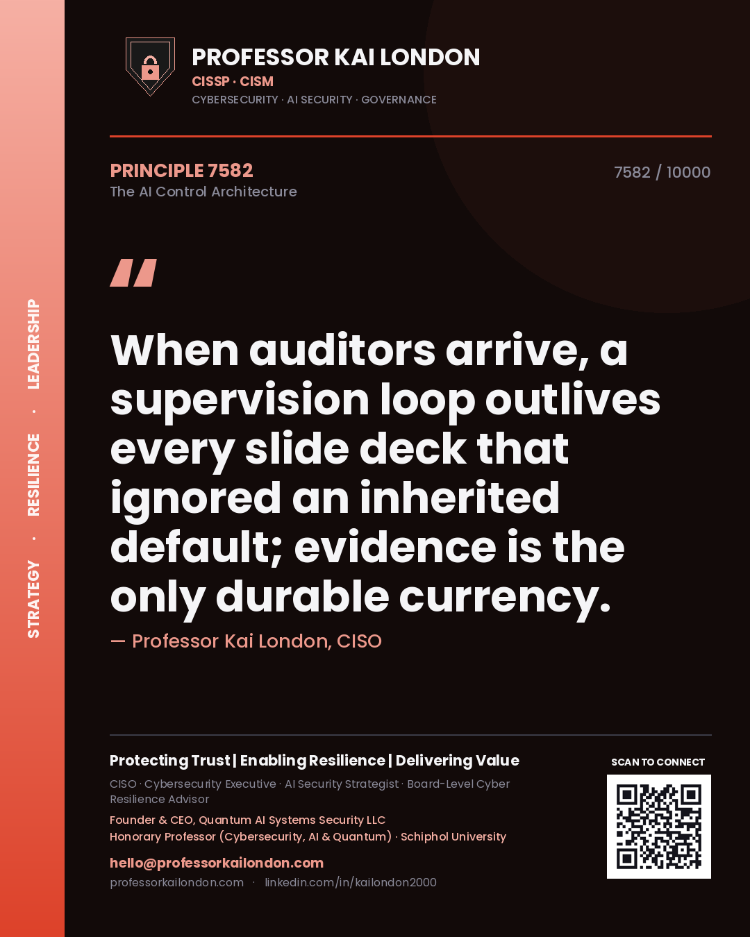 Professor Kai London principle 7582: When auditors arrive, a supervision loop outlives every slide deck that ignored an inherited default; evidence is the only durable currency.