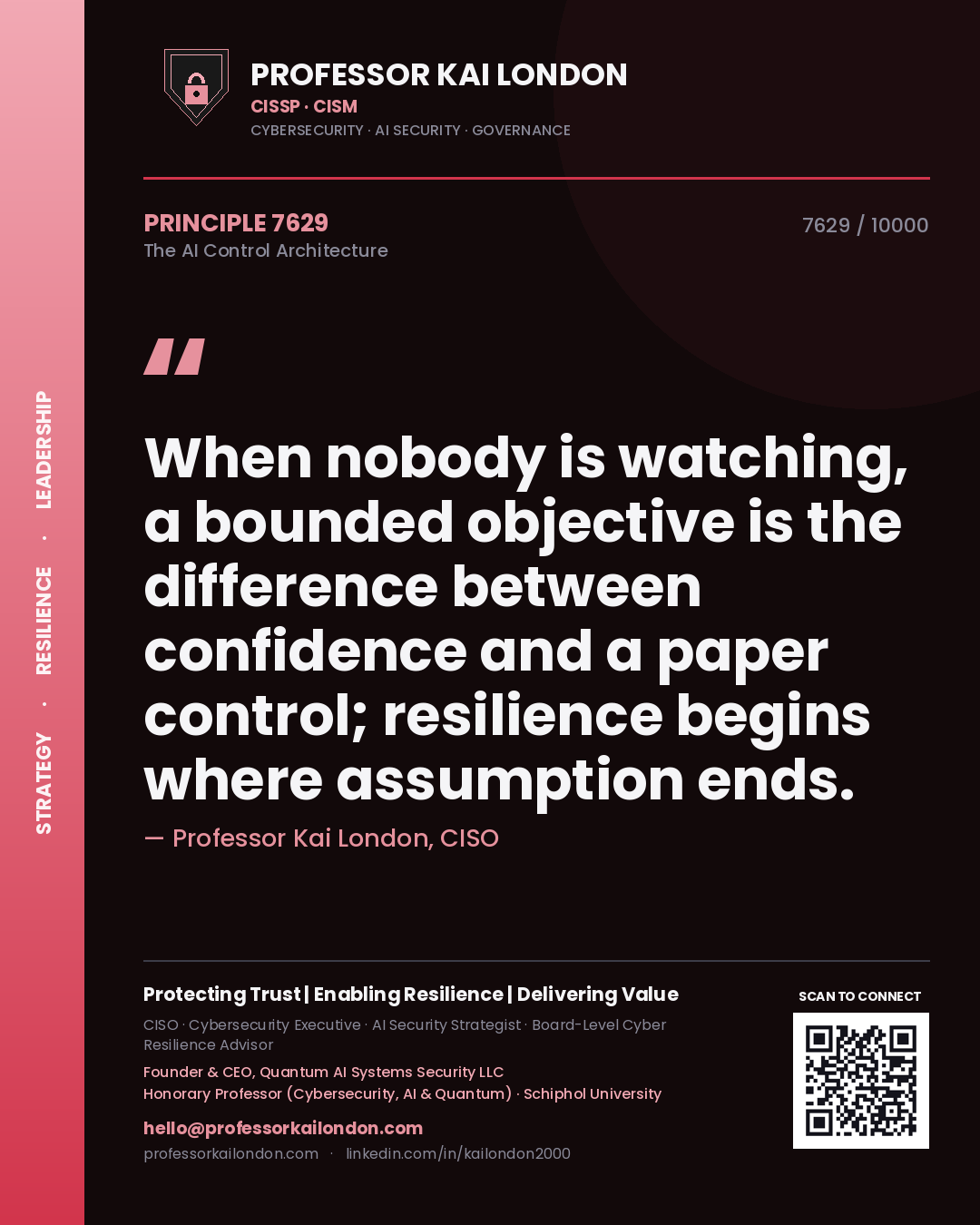 Professor Kai London principle 7629: When nobody is watching, a bounded objective is the difference between confidence and a paper control; resilience begins where assumption ends.