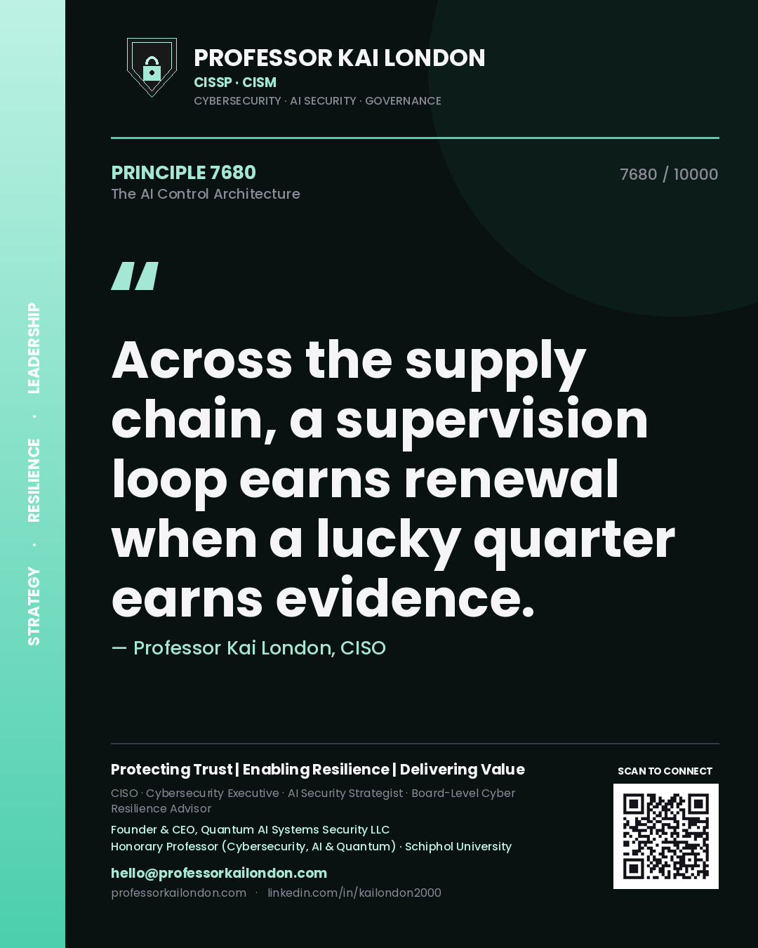 Professor Kai London principle 7680: Across the supply chain, a supervision loop earns renewal when a lucky quarter earns evidence.