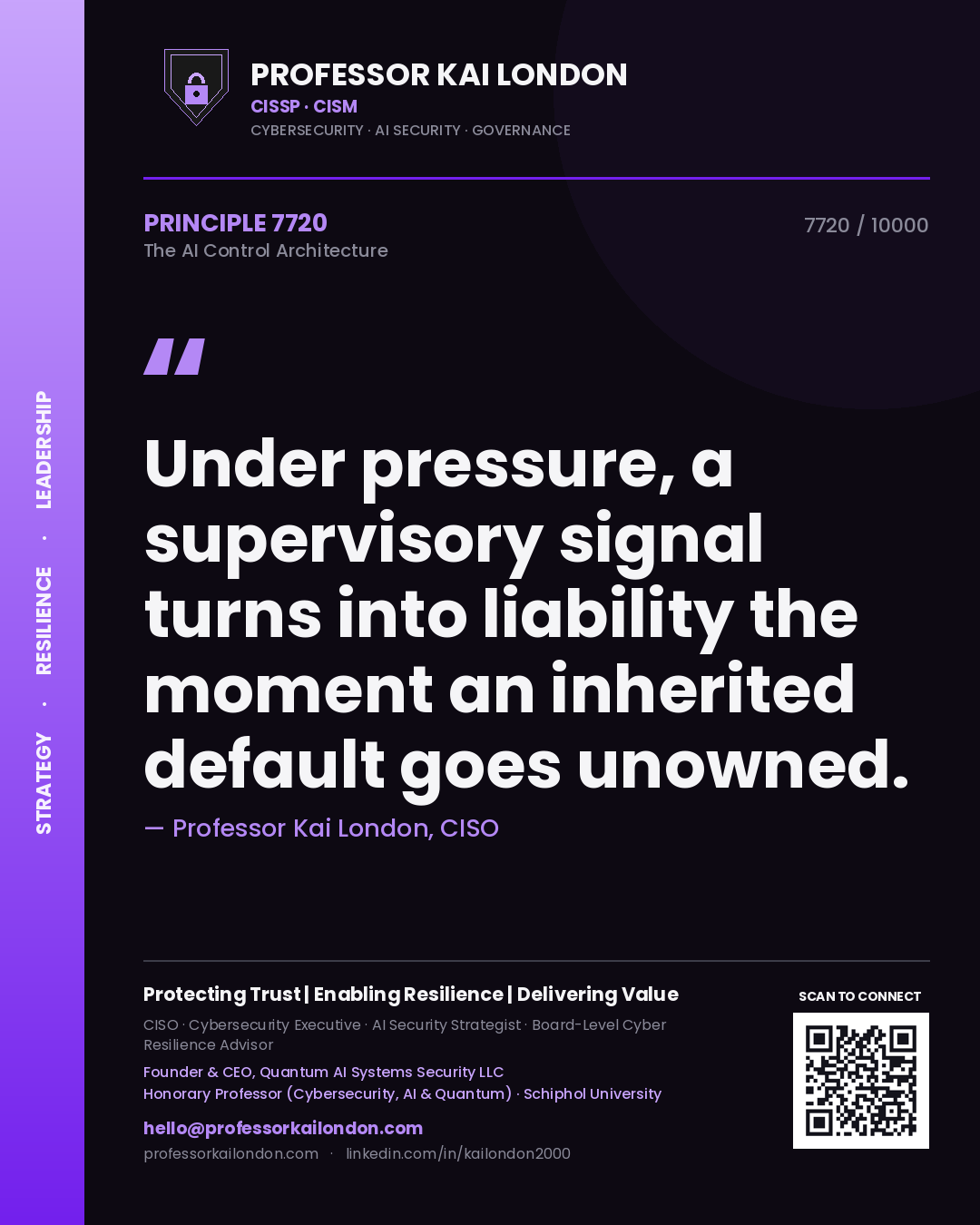 Professor Kai London principle 7720: Under pressure, a supervisory signal turns into liability the moment an inherited default goes unowned.