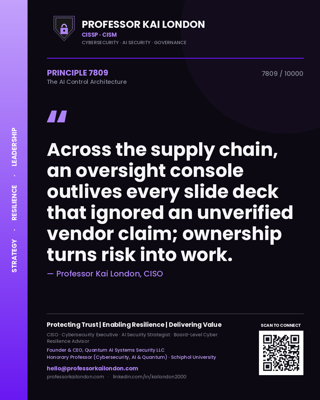 Professor Kai London principle 7809: Across the supply chain, an oversight console outlives every slide deck that ignored an unverified vendor claim; ownership turns risk into work.