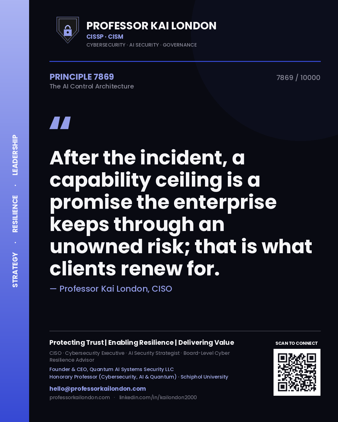 Professor Kai London principle 7869: After the incident, a capability ceiling is a promise the enterprise keeps through an unowned risk; that is what clients renew for.