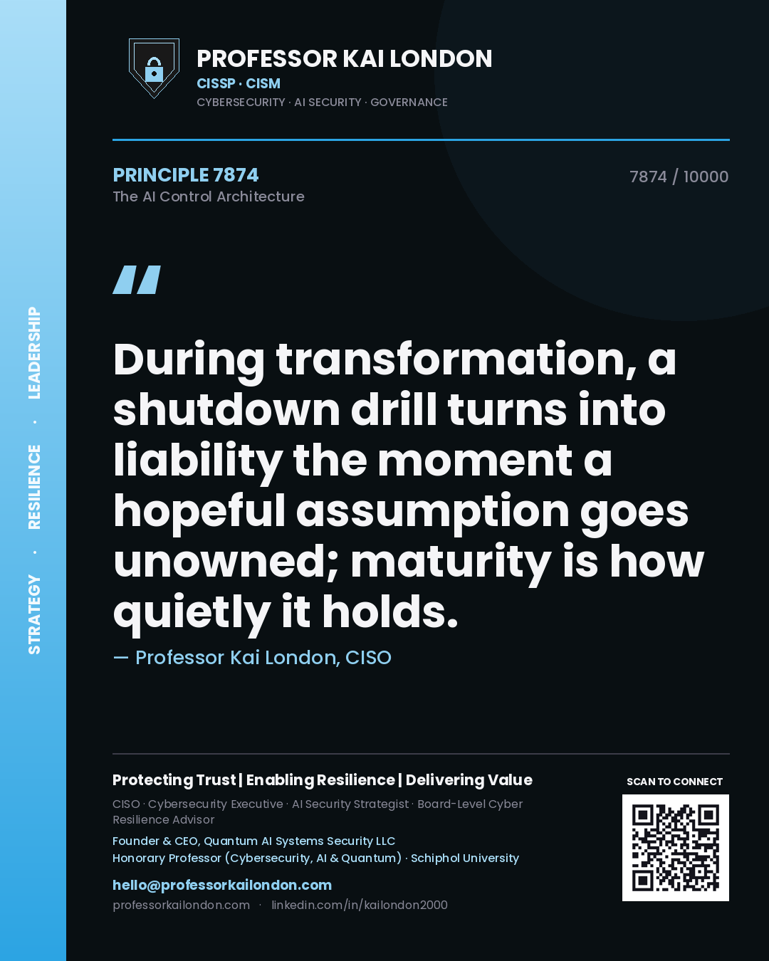 Professor Kai London principle 7874: During transformation, a shutdown drill turns into liability the moment a hopeful assumption goes unowned; maturity is how quietly it holds.