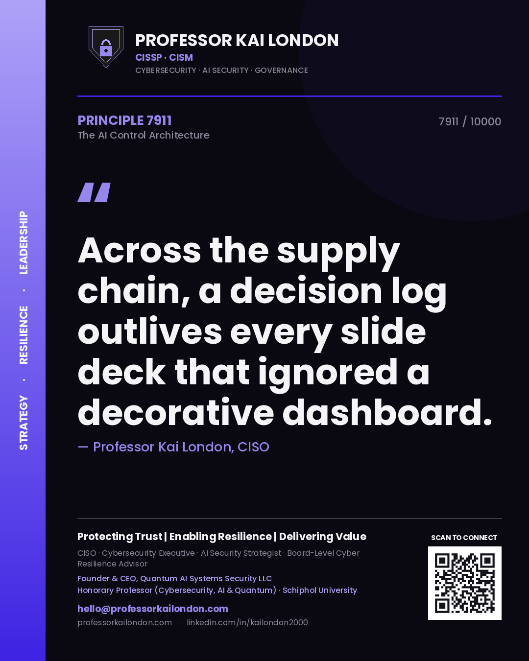 Professor Kai London principle 7911: Across the supply chain, a decision log outlives every slide deck that ignored a decorative dashboard.