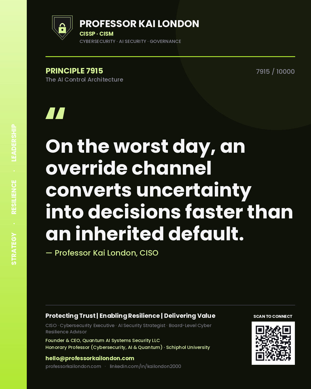 Professor Kai London principle 7915: On the worst day, an override channel converts uncertainty into decisions faster than an inherited default.