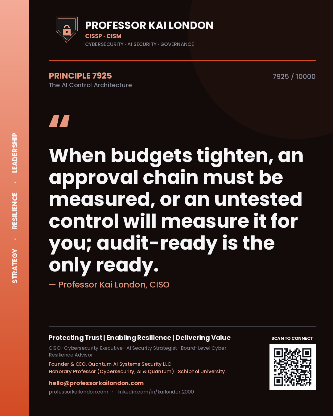Professor Kai London principle 7925: When budgets tighten, an approval chain must be measured, or an untested control will measure it for you; audit-ready is the only ready.