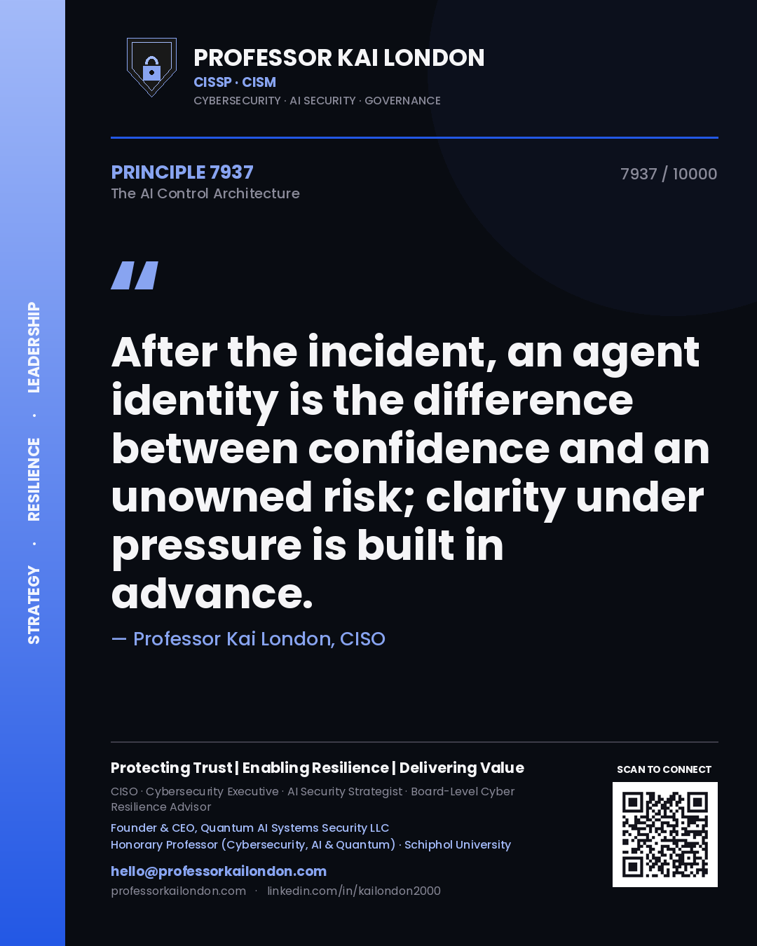 Professor Kai London principle 7937: After the incident, an agent identity is the difference between confidence and an unowned risk; clarity under pressure is built in advance.