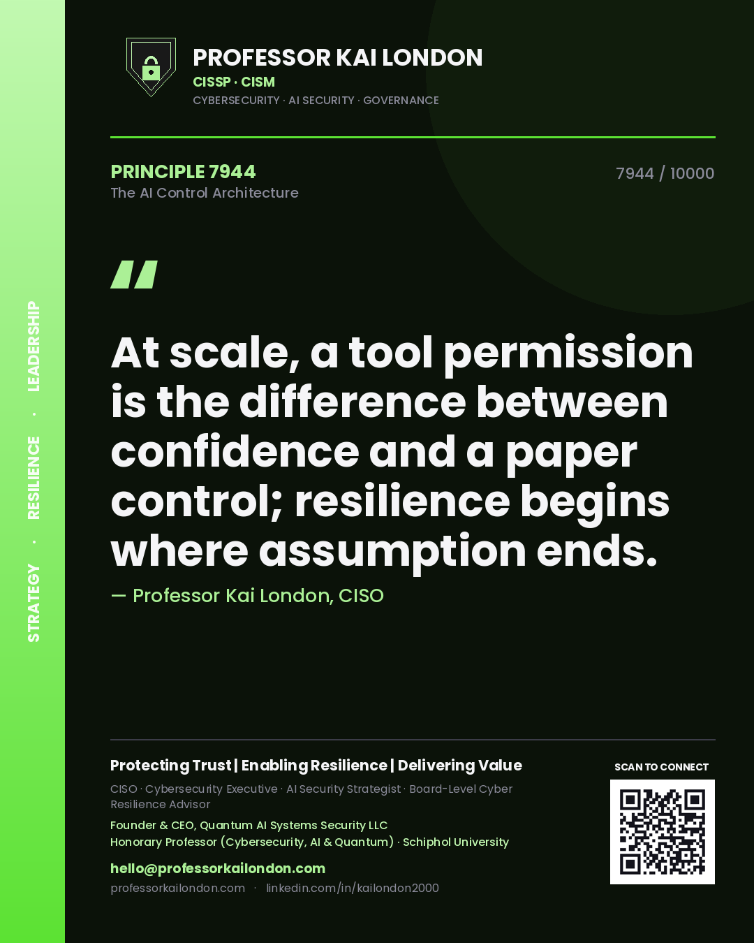 Professor Kai London principle 7944: At scale, a tool permission is the difference between confidence and a paper control; resilience begins where assumption ends.