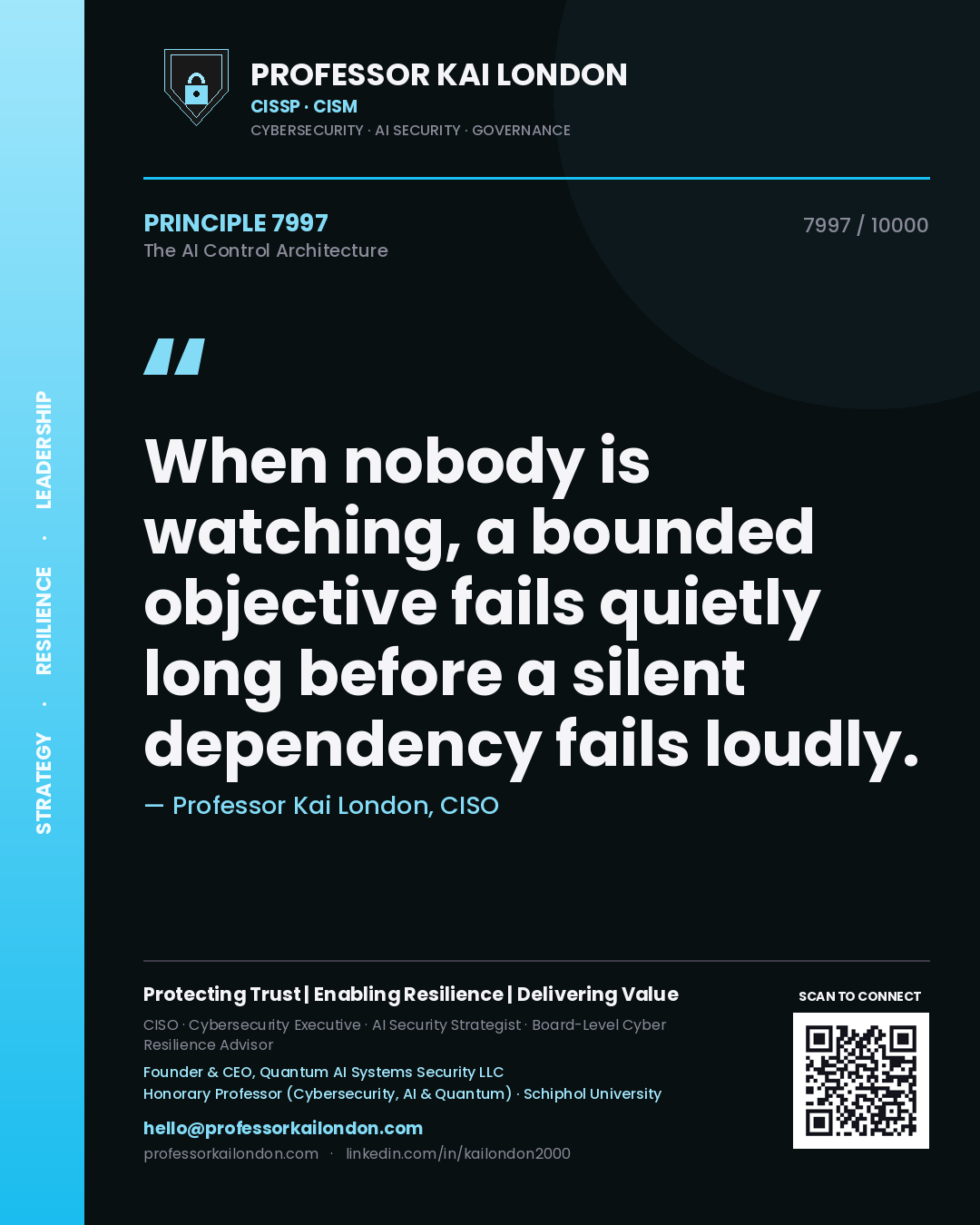 Professor Kai London principle 7997: When nobody is watching, a bounded objective fails quietly long before a silent dependency fails loudly.