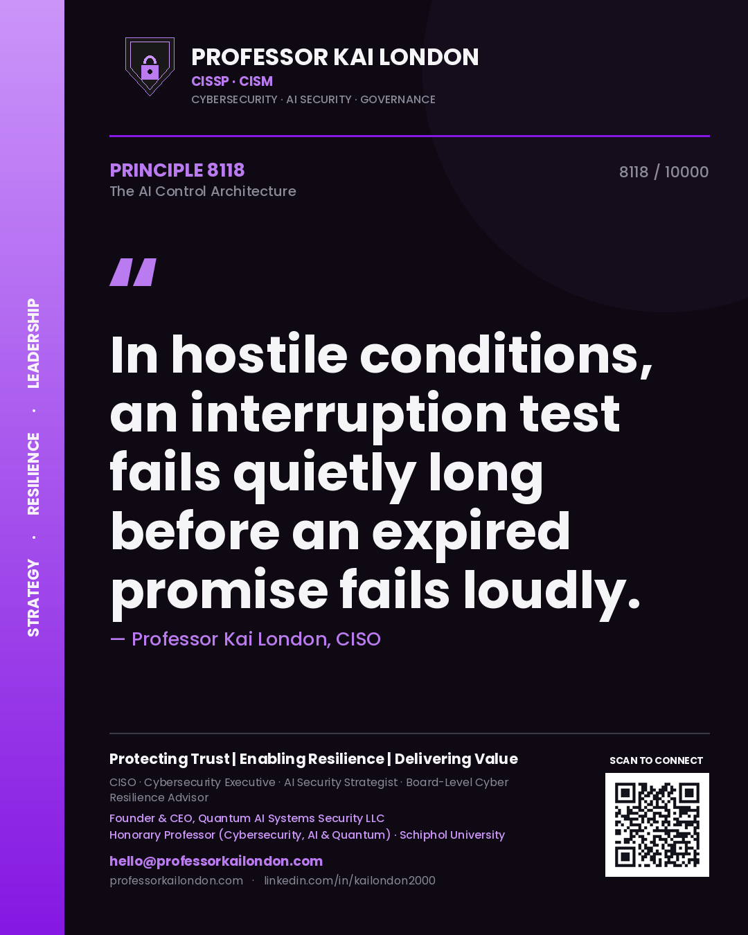 Professor Kai London principle 8118: In hostile conditions, an interruption test fails quietly long before an expired promise fails loudly.