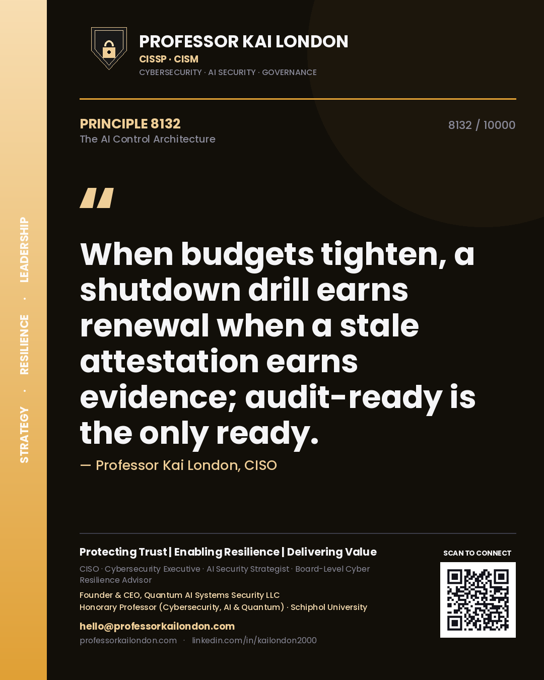 Professor Kai London principle 8132: When budgets tighten, a shutdown drill earns renewal when a stale attestation earns evidence; audit-ready is the only ready.