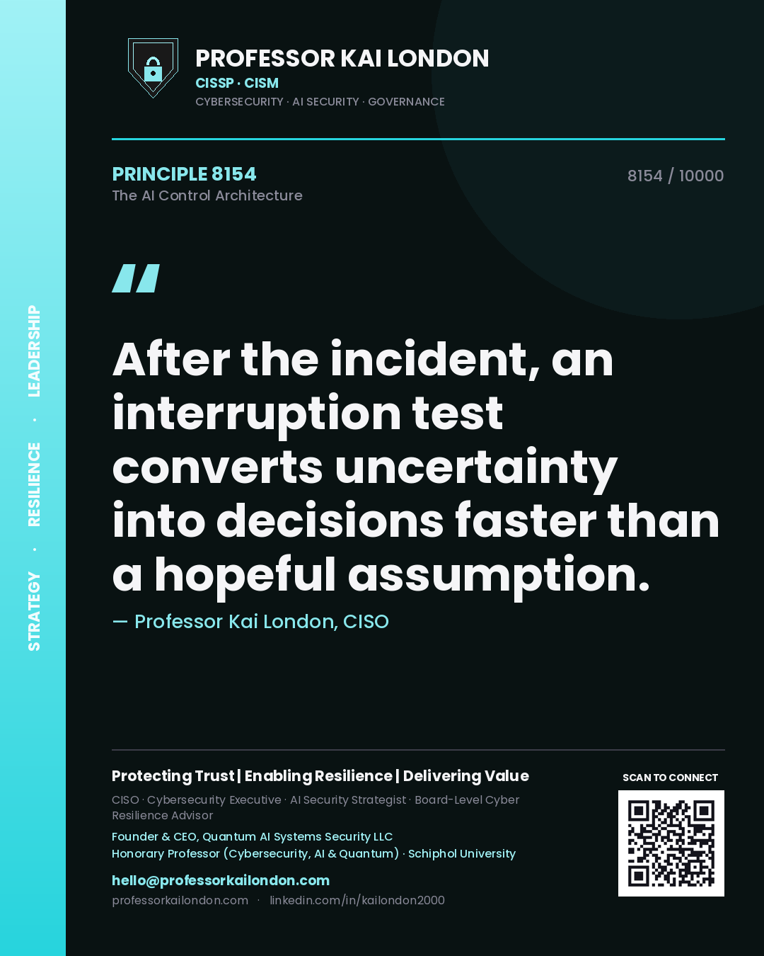 Professor Kai London principle 8154: After the incident, an interruption test converts uncertainty into decisions faster than a hopeful assumption.