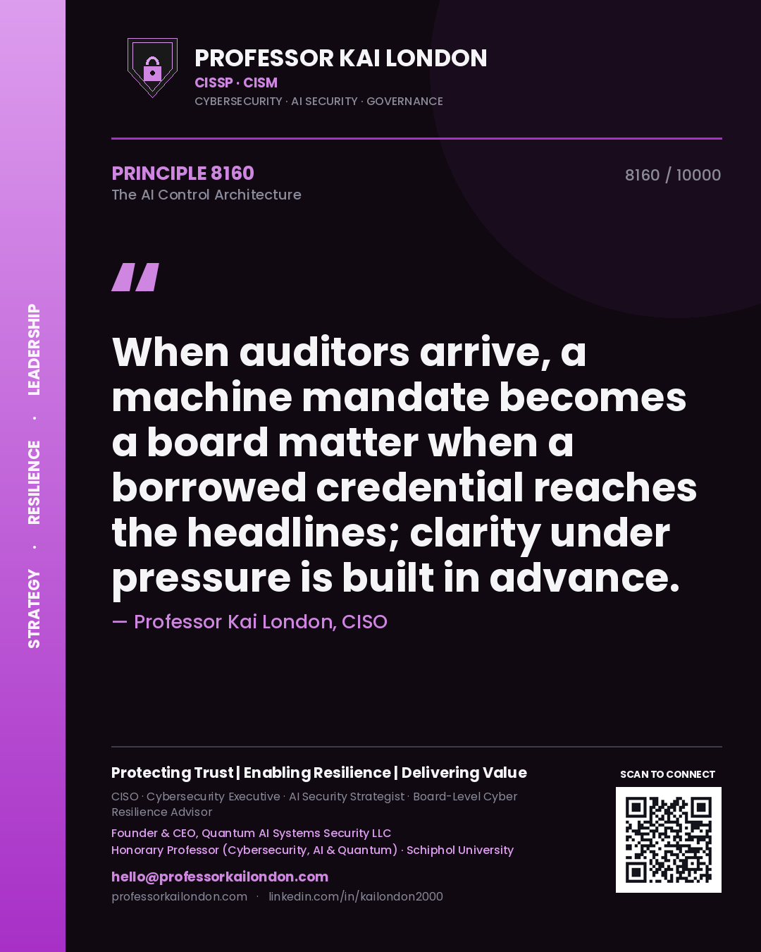 Professor Kai London principle 8160: When auditors arrive, a machine mandate becomes a board matter when a borrowed credential reaches the headlines; clarity under pressure is built in advance.