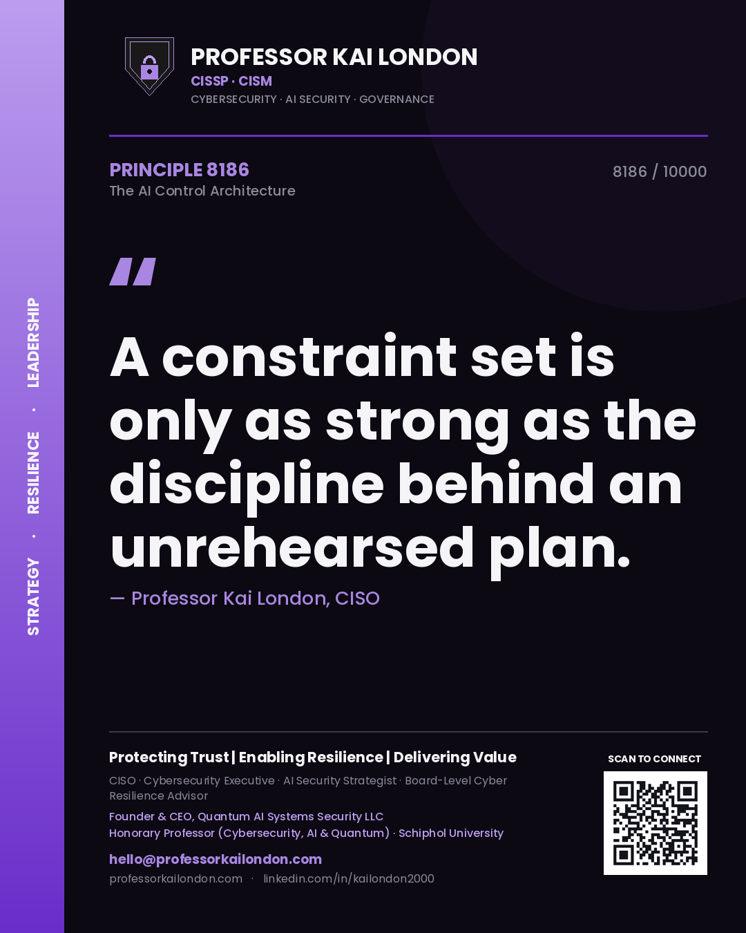Professor Kai London principle 8186: A constraint set is only as strong as the discipline behind an unrehearsed plan.