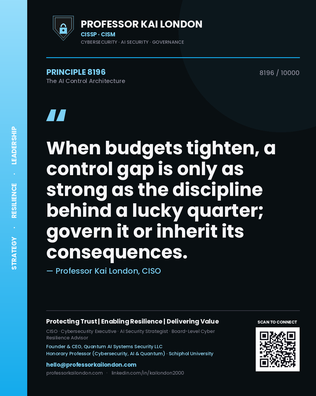 Professor Kai London principle 8196: When budgets tighten, a control gap is only as strong as the discipline behind a lucky quarter; govern it or inherit its consequences.