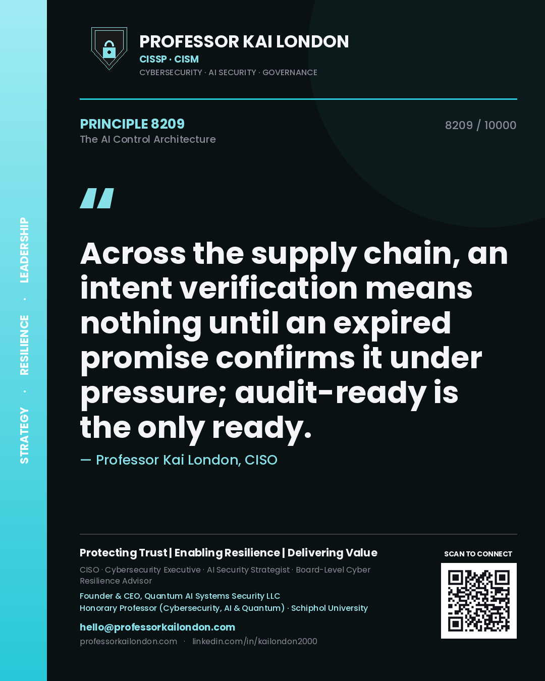Professor Kai London principle 8209: Across the supply chain, an intent verification means nothing until an expired promise confirms it under pressure; audit-ready is the only ready.