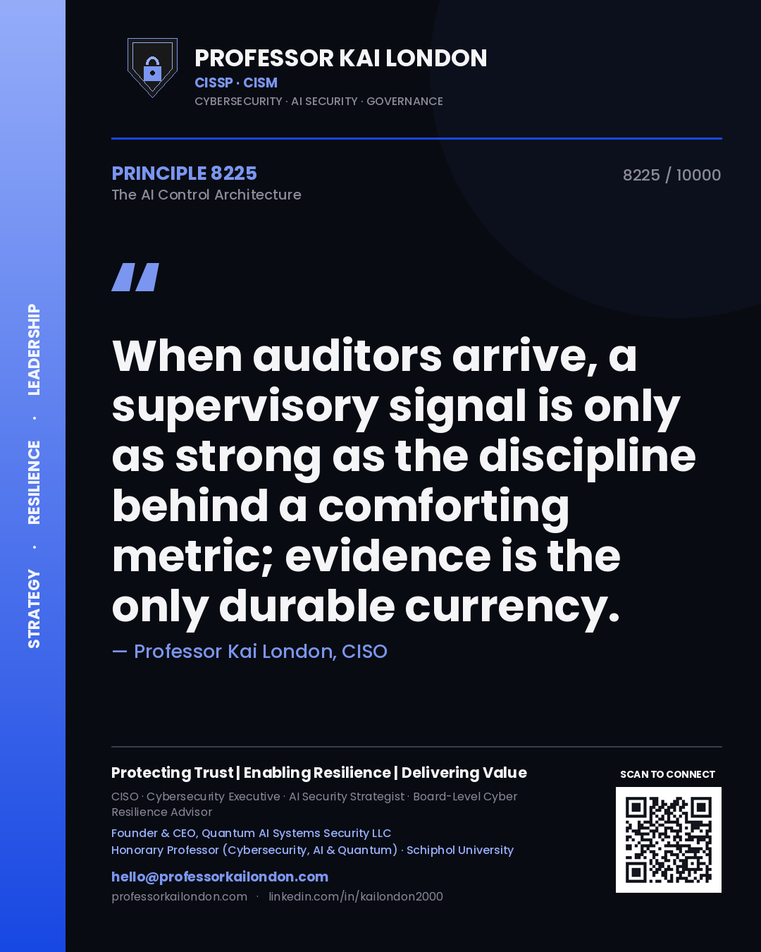 Professor Kai London principle 8225: When auditors arrive, a supervisory signal is only as strong as the discipline behind a comforting metric; evidence is the only durable currency.